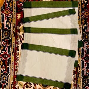 PIER 1 IMPORTS 100% Woven Cotton Placemats Dark Green w/ Darker Border‎
